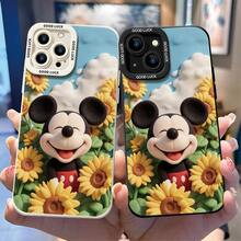 Officially Licensed Disney Mickey Mouse Phone Case, This Protective Phone Case Features A Cheerful Print Of Smiling Mickey Mouse Surrounded By Sunflowers And Fluffy Clouds Against A Bright Blue Sky Background, Made With Flexible, Durable TPU Material To Protect Against Everyday Scratches, Bumps, And Minor Impacts, With A Raised Camera Frame Printed With "GOOD LUCK" Text For Extra Lens Protection, Slim And Lightweight Construction That Adds Minimal Bulk And Fits Easily In Pockets And Bags, Compatible With IPhone 17, 16, 15, 14, 13, 12, 11 Pro Series And Galaxy S22, S23, S24, S25 Models, Making It A Charming Choice For Mickey Fans And Disney Lovers, Ideal For Birthdays, Holidays, Or Any Special Occasion To Surprise Family And Friends. - trắng - Xem 3