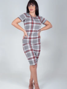 Women Dresses - Beige Check - View 1