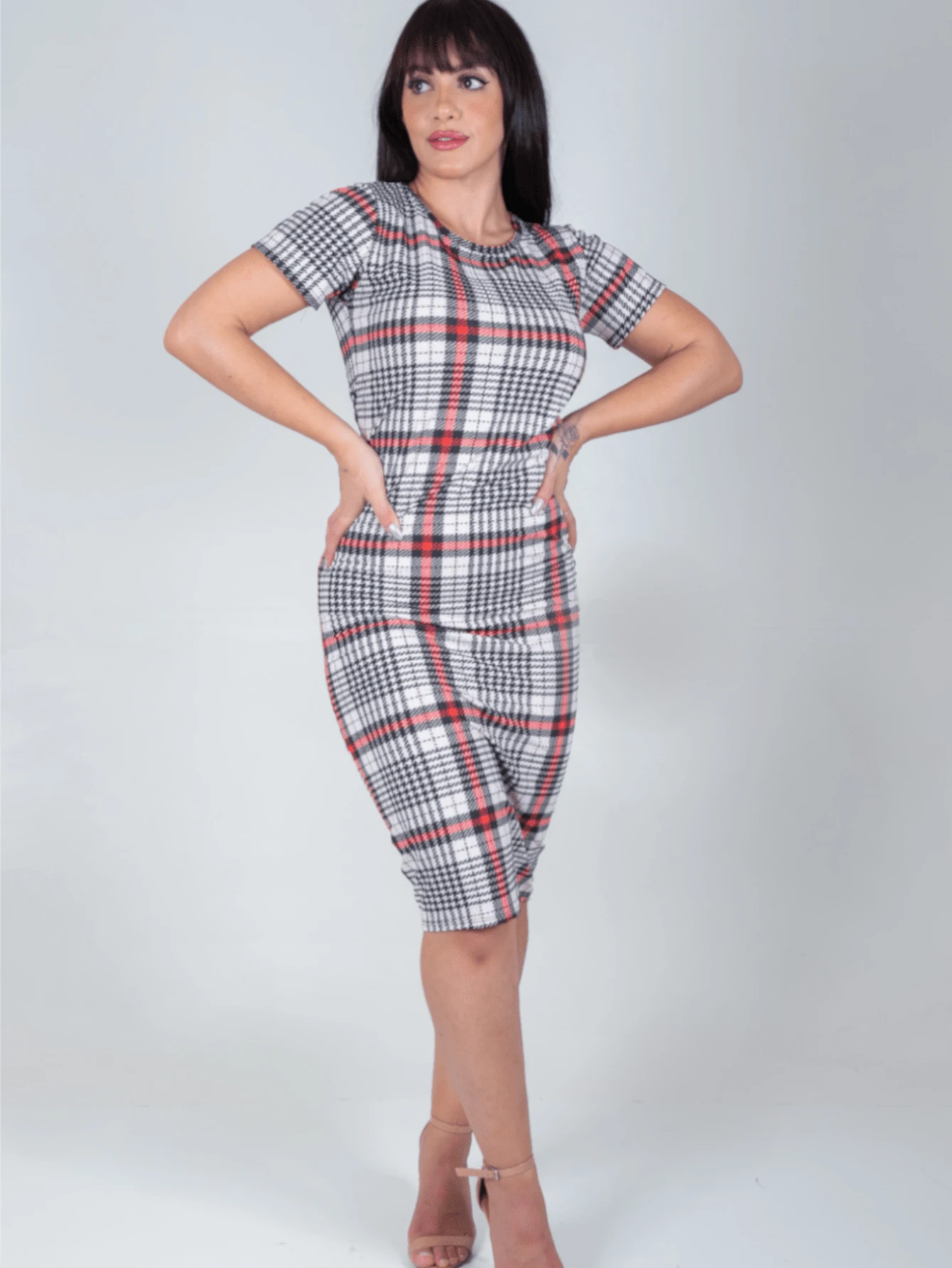 Women Dresses - Beige Check - View 1