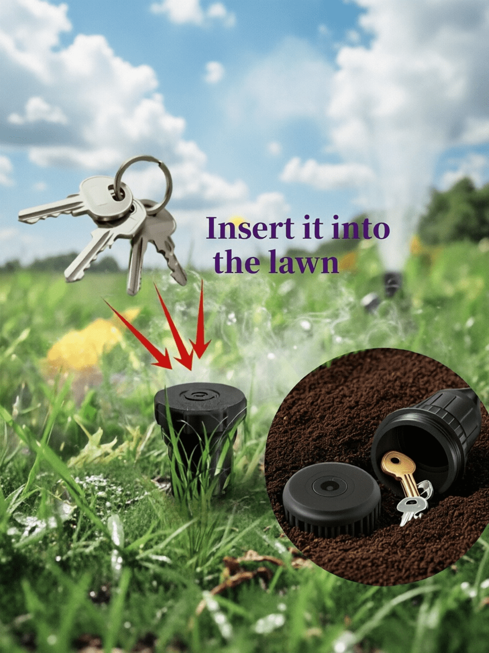 Waterproof Anti-Corrosion Key Hide Sprinkler Head Set, Outdoor Garden Lawn Patio Key Hidden Device, Realistic Key Hidden Equipment Easily Buried Underground