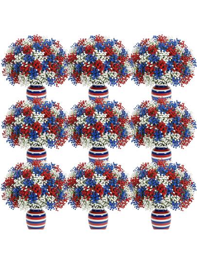 1/9pcs Patriotic Artificial Flowers, Red, White And Blue Floral Decor, Artificial Baby's Breath (Faux Flowers), 30cm/11.81in, Suitable For Independence Day Decor, Party Decor, Holiday Decor, Home Gathering Decor, Outdoor Decor, Garden Decor, Home Decor, Wedding Bouquet, Tabletop Decor, Wedding Decor, Bridal Bouquet, Birthday Table Decor, Yard Decor, Kitchen Decor, Summer Decor