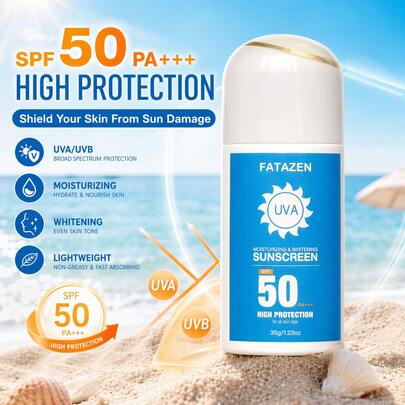 FATAZEN Écran solaire blanchissant SPF50 PA+++, hydratant, non gras, écran solaire facial pour prévenir le hâle et les coups de soleil