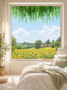 1pc Green Vine Window Sticker, Modern PVC Static Cling Sticker, Removable Self-Adhesive Asymmetrical Plant Theme Window Sticker, Suitable For Home, Living Room, Bedroom, Kitchen, Study And Entrance Glass Decor. Reusable Fresh Green Plant Decoration. - Multicolor - View 1