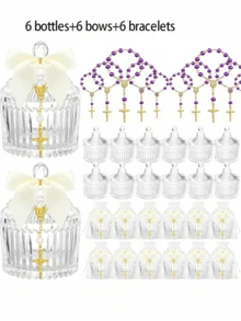 6 bộ bát đựng kẹo pha lê 24 chiếc dành cho khách dự lễ rửa tội, bao gồm 6 chuỗi hạt Mân Côi hình thánh giá và hoa hồng, thích hợp trang trí lễ rửa tội, đám cưới, tiệc mừng em bé chào đời, lễ rước lễ lần đầu (màu trắng) - Nhiều màu - Xem 27
