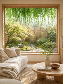 1pc Green Vine Window Sticker, Modern PVC Static Cling Sticker, Removable Self-Adhesive Asymmetrical Plant Theme Window Sticker, Suitable For Home, Living Room, Bedroom, Kitchen, Study And Entrance Glass Decor. Reusable Fresh Green Plant Decoration. - Multicolor - View 5