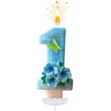 创意畅销0-9数字字母生日蜡烛，手工DIY生日蛋糕，节日主题派对装饰蜡烛，浅蓝色、绿色蝴蝶花、桃花、闪光、彩色绘画，优雅，婚礼，生日庆祝，周年纪念派对蜡烛 - 淺藍色三花拼蝴蝶 - 查看 16