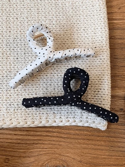Women's Retro Polka Dot Fabric Hair Claw, Fabric Covered Large Hair Clip, Strong Grip Suitable For Thick Hair, Elegant Casual Daily Wear