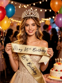 2pcs/Set Birthday Tiara Crown Sash Women 13th 16th 18th 21St 30Th 40Th 50Th 60Th 70Th 80Th Birthday Party Decoration Favor Gifts - View 3