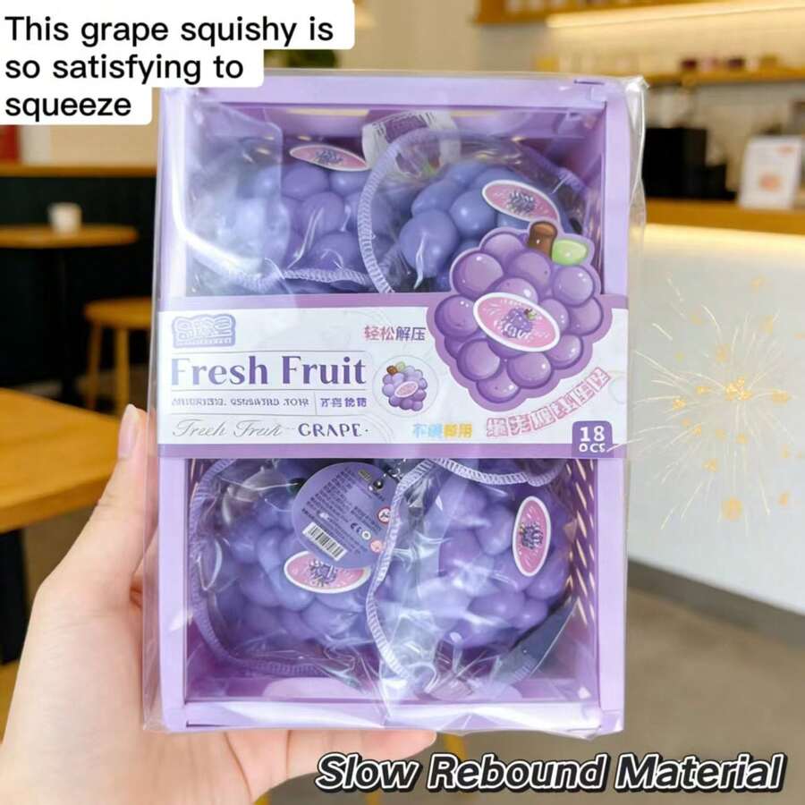 Soft & Chewy Grape Shaped Squishy Toy, High-Quality Creative Stress Relief Squeeze Toy, Realistic Fruit Fidget Toy - 6Pcs - View 1
