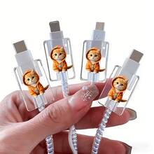 4 piezas Protector de gato, compatible con cable de carga de teléfono iOS de Apple, clip de fijación, estuche protector, protector de cable de gato lindo, regalo para amigos, regalo de Navidad - Multicolor - Ver 15