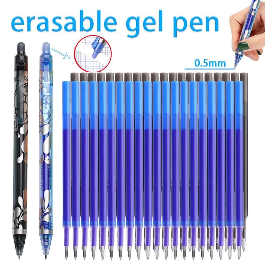 0.5mm Retractable Erasable Gel Pens Set, Make Mistakes Disappear, Washable Handle Magic Refills Office Writing Stationery Supplies, Includes 2 Pens + 20 Refills Or 1 Pen + 5 Refills, Back To School