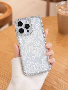 1 Piece Suitable For IPhone 17/16/15/14/13/12/11/Pro MAX, Gentle Lace Light Luxury Style, Transparent Sparkling Diamond Border TPU Soft Shell, All Inclusive Anti Drop Phone Protective Case, White Lace Pattern Print - Clear - View 1