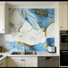 1 Roll Deep White Marble Contact Paper, Self-Adhesive Waterproof Oil-Proof Removable Wallpaper For Kitchen Countertop Bathroom Home Decor Furniture Renovation - Blue Gold 140 - View 12