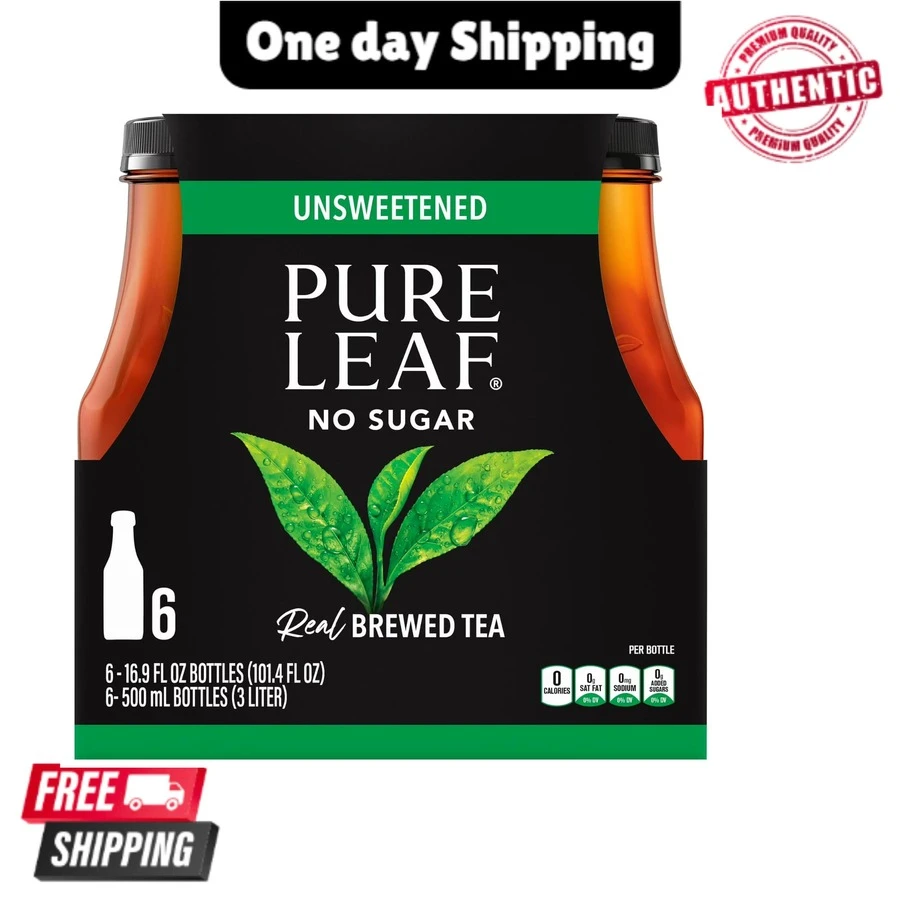 Lipton Pure Leaf Unsweetened Black Iced Tea – 16.9 Fl Oz Bottles, 6 Pack Real Brewed Refreshing Tea - one-size - View 1