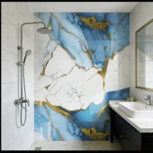 1 Roll Deep White Marble Contact Paper, Self-Adhesive Waterproof Oil-Proof Removable Wallpaper For Kitchen Countertop Bathroom Home Decor Furniture Renovation - Blue Gold 140 - View 6