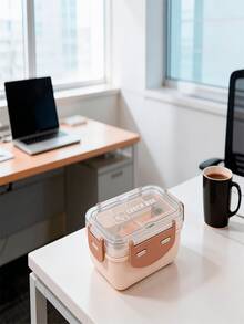 Airtight Lunch Box With Compartments And Cutlery - 棕色 - 查看 2