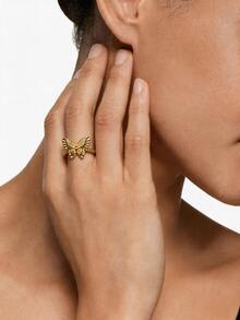 1 pieza Anillo de mujer con diseño de mariposa retorcida, con estilo retro francés, diseño elegante. Adecuado para uso diario y citas, un excelente regalo para la novia o la mejor amiga. - Dorado - Ver 3