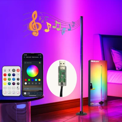 Đèn sàn LED điều chỉnh độ cao 49 inch, 3 chế độ điều khiển, đồng bộ nhạc, hẹn giờ, tự điều chỉnh màu sắc, thích hợp cho phòng chơi game, phòng khách, phòng ngủ, tiệc tùng.