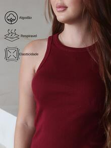 Women's Ribbed Tank Top, Premium Cotton, Elegant - Gỗ đỏ - Xem 2
