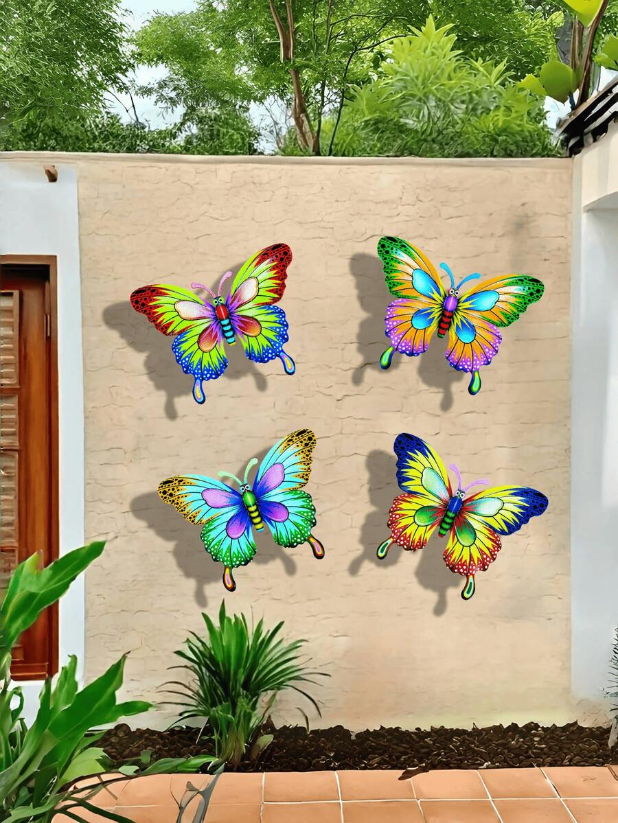 1pc/4pcs Lively Metal Butterfly Decor, Suitable For Garden, Yard, Fence, Outdoor Hanging, Floral Themed Holiday Decoration, Mother's Day Gift - A - View 1