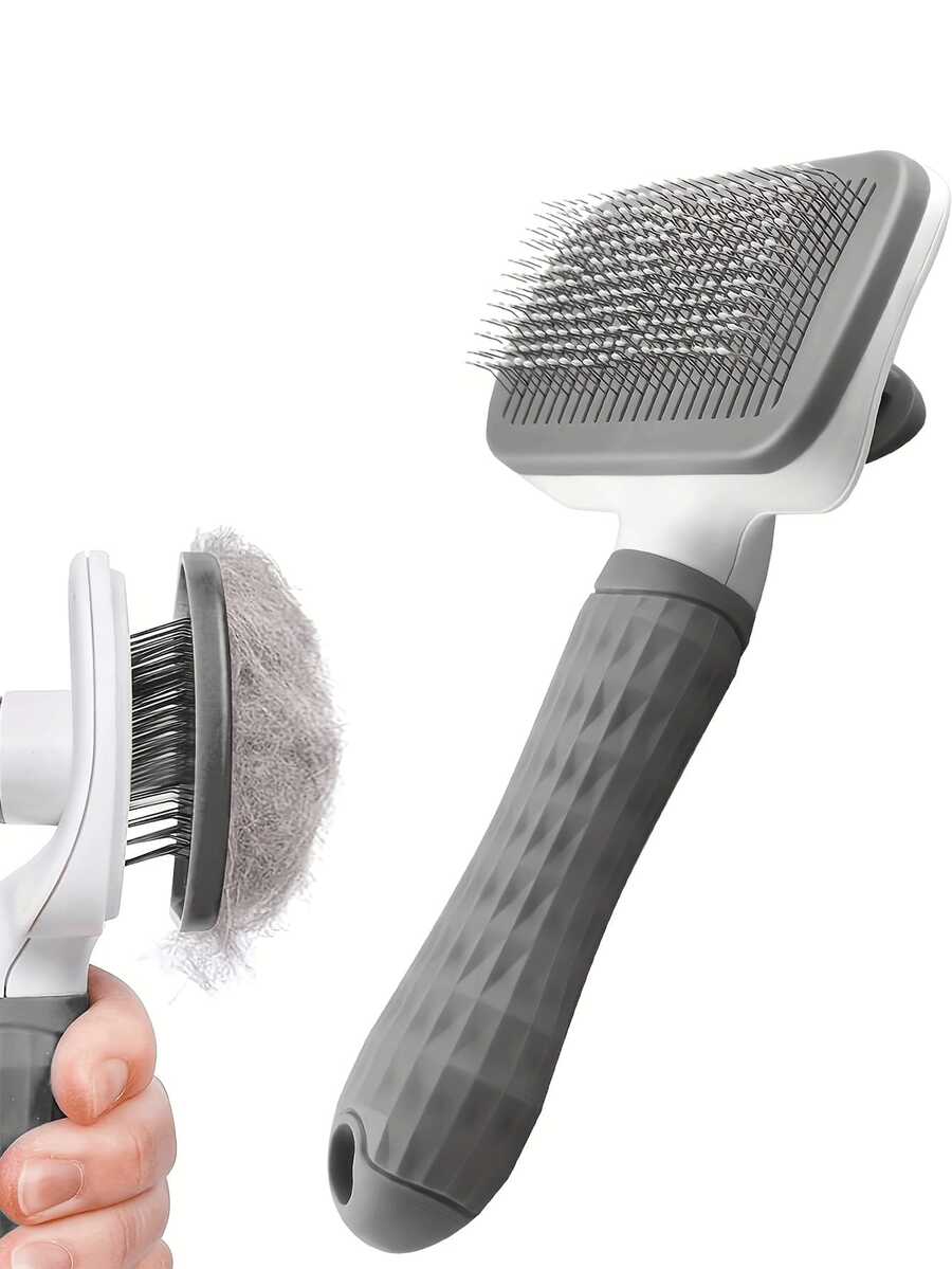 1 Bàn chải chải lông thú cưng đầu vuông, tự làm sạch chỉ với một nút bấm, bàn chải rụng lông có gai cong, massage nhẹ nhàng cho mèo và chó, loại bỏ lông rụng quanh năm. - Xám - Xem 1