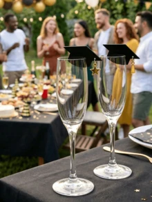 1/5pcs Graduation Cap Decor Glass Cup Rim Decorations, Graduation Party Decorations, Black Cap With Star Tassel Hanging Plate, Drink Identifier, Elegant Graduation Celebration Desktop Decor, University College Graduation Banquet Table Decor, Reusable Celebration Event Decorations, Friends & Family Gathering, Graduation Ceremony Party Supplies - Graduation Season Style a - View 6