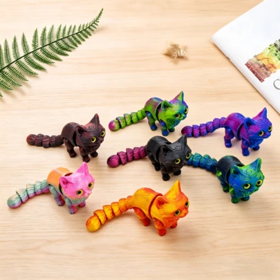 3D Printed Movable Joint Cute Cat Model, Healing Desktop Decor, Creative Gift For Friends, Children's Festival Gift