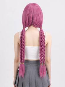 Tóc giả cosplay nữ dài 30 inch, có mái và bím tóc, thiết kế da đầu chân thực, được làm từ chất liệu lụa chịu nhiệt cao, lưới hoa hồng, phù hợp cho sử dụng hàng ngày, các ngày lễ và tiệc tùng. - Màu tím - Xem 3