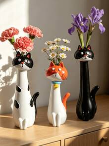 1pc Handmade Unique Cat-Shaped Vase - Featured Resin Vase, Home Decor Desktop Ornament | Home Decor, Room Decor, Bohemian Style, Desktop Decoration, Cute Collectible, Unique Gift, Dining Table Centerpiece, Housewarming Gift - New Model - View 8