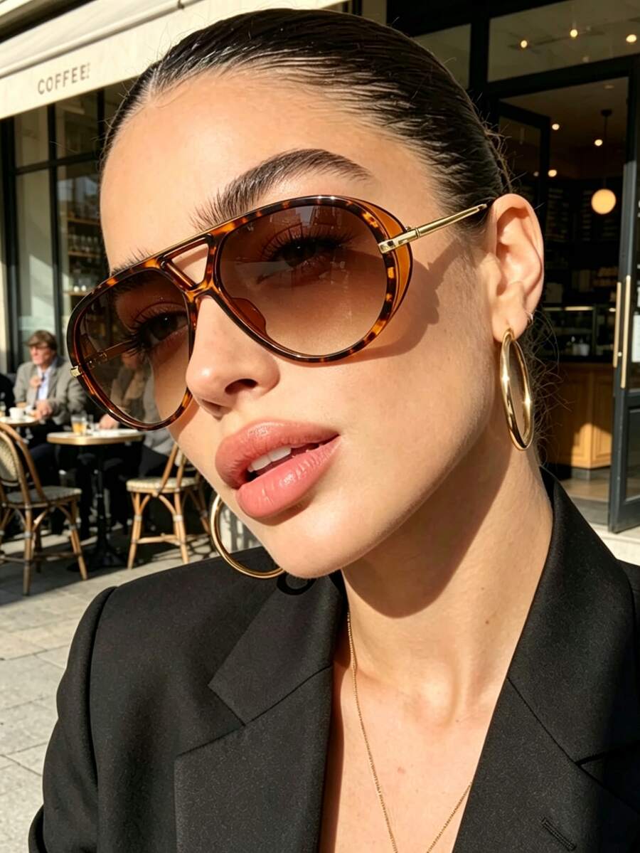 1pc Summer New Oversized Cateye Glasses, Leopard Print Retro Aviator Frame, Suitable For Men, Women, Students For Daily, Beach, Street, Runway, Party - Multicolor - View 1