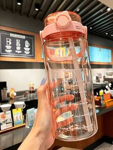 1個 1500/2000ml 大容量激勵水壺，附吸管與時間刻度，防漏翻蓋運動水壺，附手柄，透明塑膠飲水瓶，適用健身房、健身、戶外、學校、日常補水，便攜可重複使用水杯 - 彩色 - 查看 2