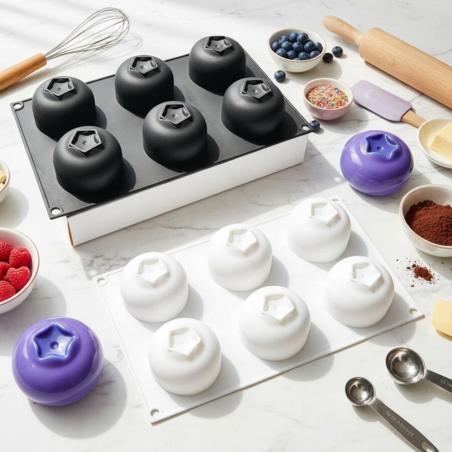 Blueberry & Raspberry Fruit Shaped Cake Mold, Baking Dessert Mousse Chocolate Ice Cream Silicone Mold, Non-Stick Silicone - Multicolor - View 1