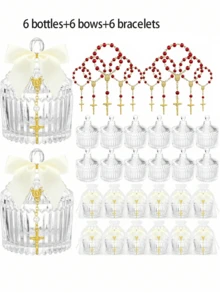 6 bộ bát đựng kẹo pha lê 24 chiếc dành cho khách dự lễ rửa tội, bao gồm 6 chuỗi hạt Mân Côi hình thánh giá và hoa hồng, thích hợp trang trí lễ rửa tội, đám cưới, tiệc mừng em bé chào đời, lễ rước lễ lần đầu (màu trắng) - Nhiều màu - Xem 26