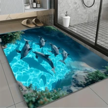 1pc Dolphin Bay Ocean Theme Bathroom Mat, Suitable For Indoor And Outdoor Use | Carpet, Room Decor, Floor Mat, Bedroom Rug, Kitchen Mat, Home Decor, Door Mat, Bathroom Mat, Holiday Home Decor, Also A Perfect Gift For Dolphin Lovers - Multicolor - View 1
