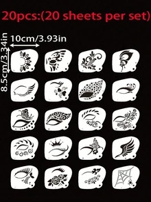 7片/20片装面部彩绘模板，解决不对称妆容、难以绘制创意图案、眼妆细节难以处理以及手抖人士耗时的派对妆容等问题。多种图案模板可搭配使用，快速打造精准对称的眼妆，适用于节日派对妆容、角色扮演妆容等。 - 彩色 - 查看 12