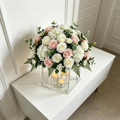 1 chiếc giá đỡ hoa cưới bằng acrylic trong suốt, kiểu dáng thanh lịch, hình trụ chữ nhật, dùng làm bình trang trí, vật trang trí trung tâm bàn tiệc cưới, phụ kiện trang trí bàn tiệc Giáng sinh.