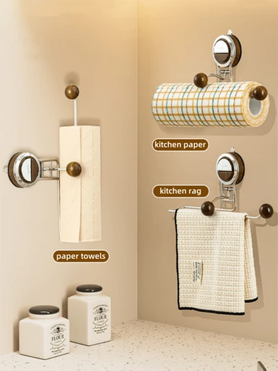 1 cái kệ đựng đồ nhà bếp treo tường không cần khoan, giá đựng khăn giấy cao cấp, giá treo khăn giấy cuộn và khăn lau bát đĩa cho gia đình
