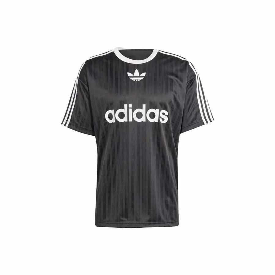 adidas originals ADICOLOR 寬鬆圓領字母印花短袖 美式復古正肩條紋T卹 男款 黑色 - 黑色 - 查看 1
