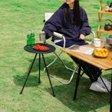 1件装精致升降小圆桌，可折叠便携小饮料桌，户外旅行必备工具，适合郊游、露营、野餐、旅行、车载零食桌、花园庭院家具、客厅沙发边桌、阳台咖啡桌 - 黑色 - 查看 6