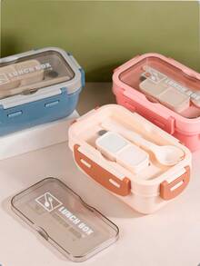 Airtight Lunch Box With Compartments And Cutlery - 棕色 - 查看 4
