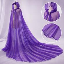 Long Hooded Tulle Cloak, Halloween Ghost Reaper Witch Cosplay Costume, Full Length Cape For Stage Performance & Party Dress Up - 黑色 - 查看 4