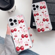 1 unidad Cerezas lazos corazones patrón dulce Funda para iPhone 17 PROMAX, protección anticaída con airbag reforzado en las cuatro esquinas, tarjetero invisible integrado en la parte trasera, compatible para tarjeta personal, carnet de conducir, tarjeta de acceso y tarjeta de transporte, funda protectora antigolpes portátil con ranura para tarjetas, diseño sencillo y elegante, ideal para uso diario, desplazamientos y viajes - transparente - Ver 4