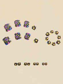 24pcs Colorful Star Pattern Nail Stickers, Suitable For Spring/Summer Finger Nails, Nail Art Decals, Y2K Style For Short Nails - Multicolor - View 2