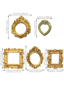 5 khung ảnh mini hình bầu dục kiểu châu Âu cổ điển thời Victoria bằng nhựa, với viền vàng cổ điển, thiết kế hoa văn tinh tế, thích hợp để trưng bày trang sức và trang trí nhà cửa, đồ trang trí cổ. - Nhiều kiểu dáng - Xem 10