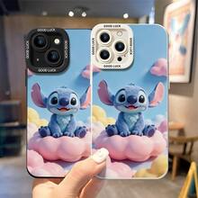 Officially Licensed Disney Lilo & Stitch Phone Case, This Protective Phone Case Features A Sweet Print Of Stitch Sitting On A Fluffy Pink Cloud Against A Dreamy Sky-Blue Background With Pastel Clouds, Made With Flexible, Durable TPU Material To Protect Against Everyday Scratches, Bumps, And Minor Impacts, With A Raised Camera Frame Printed With "GOOD LUCK" Text For Extra Lens Protection, Slim And Lightweight Construction That Adds Minimal Bulk And Fits Easily In Pockets And Bags, Compatible With IPhone 17, 16, 15, 14, 13, 12, 11 Pro Series And Galaxy S22, S23, S24, S25 Models, Making It A Charming Choice For Stitch Fans And Disney Lovers, Ideal For Birthdays, Holidays, Or Any Special Occasion To Surprise Family And Friends. - trắng - Xem 4