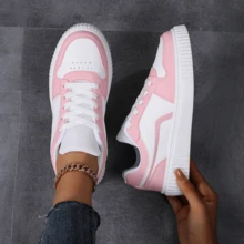 Women's Casual Low-Top Versatile Sneakers, Breathable Tongue Design, EVA Sole For Outdoor Sports, Comfortable Walking, Available In Multiple Colors - White Powder - View 4