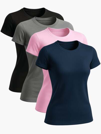 Kit 4 Camisetas Dry Fit Feminina Blusinhas s Slim Babylook Esportivas Academia Básica Feminina Cores Neutras Discretas Byg
