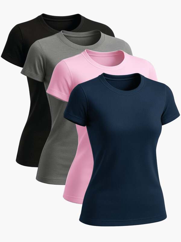 Kit 4 Camisetas Dry Fit Feminina Blusinhas s Slim Babylook Esportivas Academia Básica Feminina Cores Neutras Discretas Byg