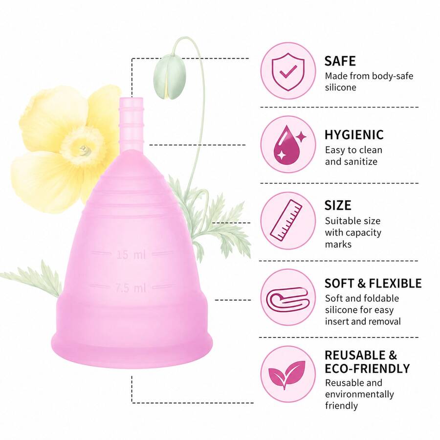 Reusable Menstrual Cup - The Most Reliable Medical Grade Silicone Period Cups - Period Essentials Intimates Products - Comfortably Use For 12 Hours (Small & Large) - L - View 1