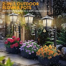 HOODINK 2 In 1 Solar Lamp Post Light With Planter, Solar Post Lights Waterproof, Outdoor Flower Pots, Led Planters Pots, Outdoor Lamps For Patio, Front Porch Decor, Warm White - 1pc - 查看 4